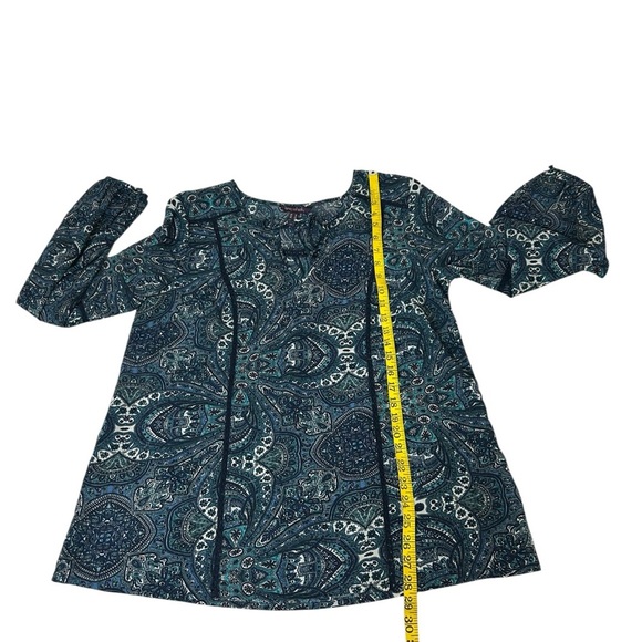 Long Tall Sally Navy Blue Pattern Sheer Tunic Bohemian Top Size 12 LTS - Picture 5 of 13
